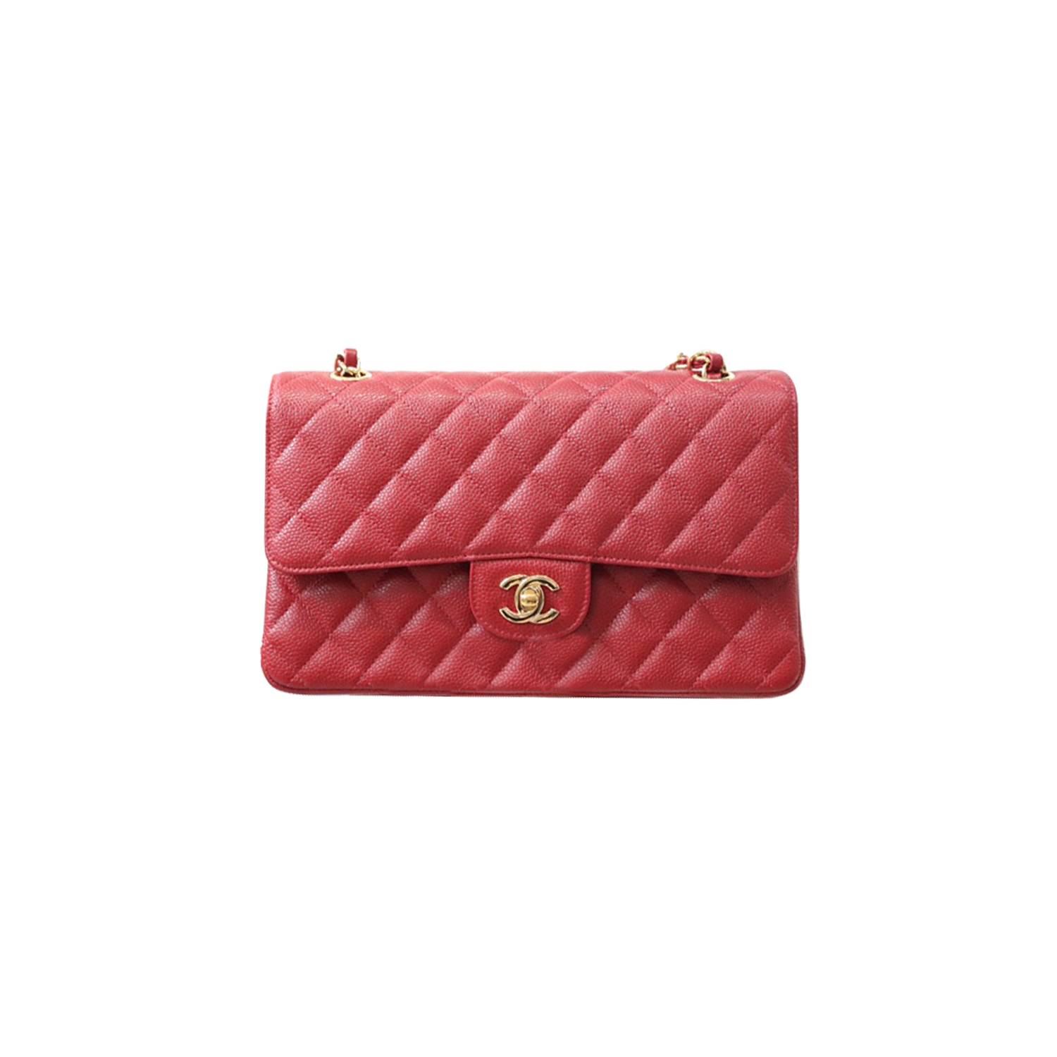Ch*el classic flap small red caviar leather gold hardware (23*14.5*6cm)